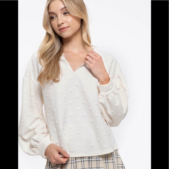 BLU PEPPER Swiss Dot Puff Sleeve Pullover Top in Ivory Womens Size SMALL NEW NWT